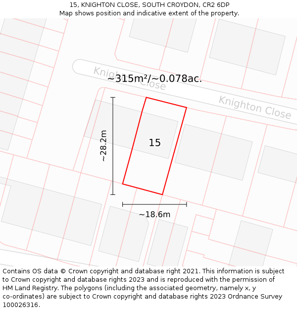 15, KNIGHTON CLOSE, SOUTH CROYDON, CR2 6DP: Plot and title map