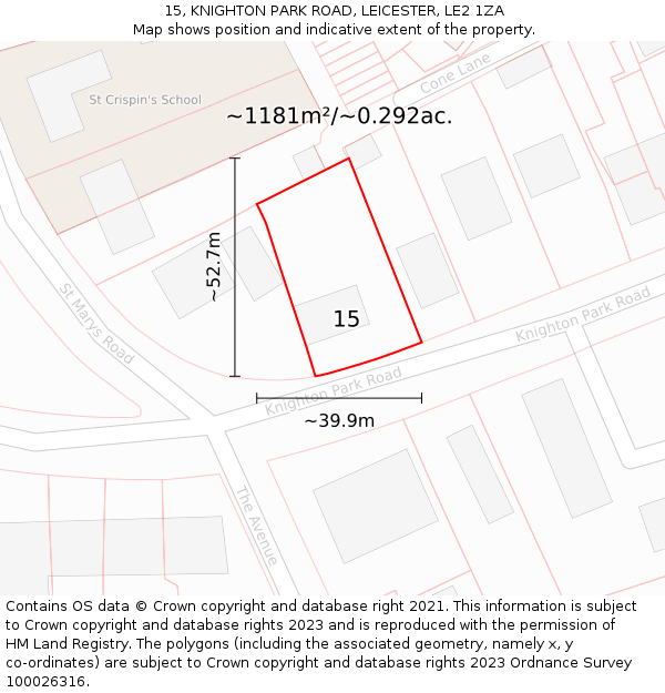 15, KNIGHTON PARK ROAD, LEICESTER, LE2 1ZA: Plot and title map
