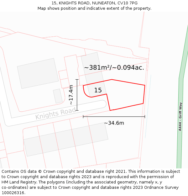 15, KNIGHTS ROAD, NUNEATON, CV10 7PG: Plot and title map