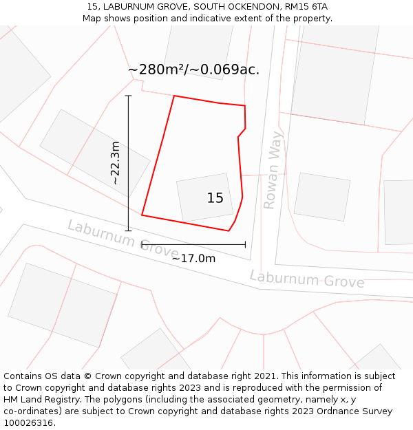 15, LABURNUM GROVE, SOUTH OCKENDON, RM15 6TA: Plot and title map