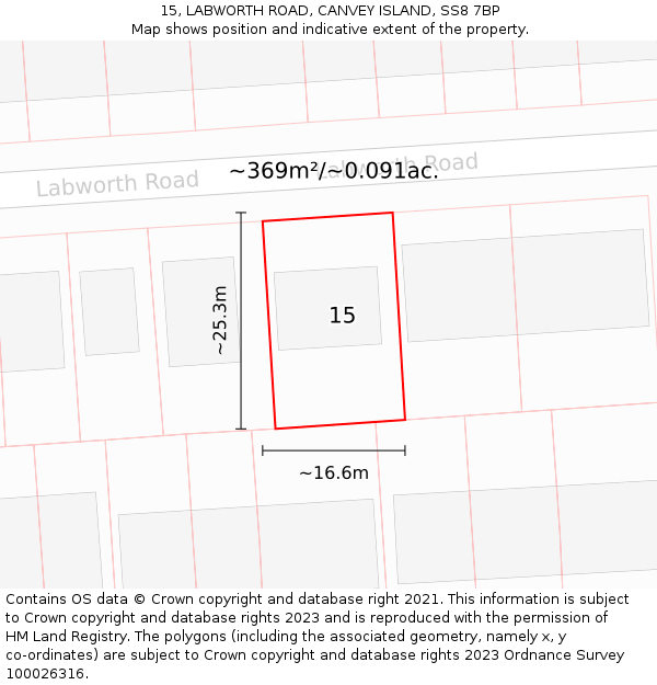 15, LABWORTH ROAD, CANVEY ISLAND, SS8 7BP: Plot and title map