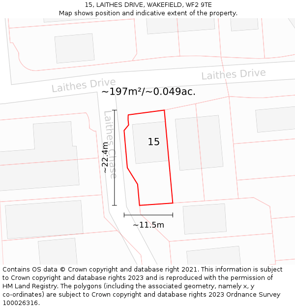 15, LAITHES DRIVE, WAKEFIELD, WF2 9TE: Plot and title map