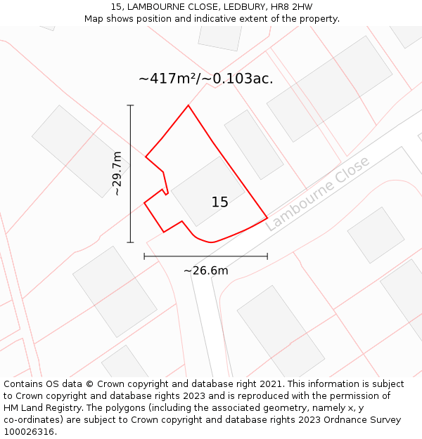 15, LAMBOURNE CLOSE, LEDBURY, HR8 2HW: Plot and title map