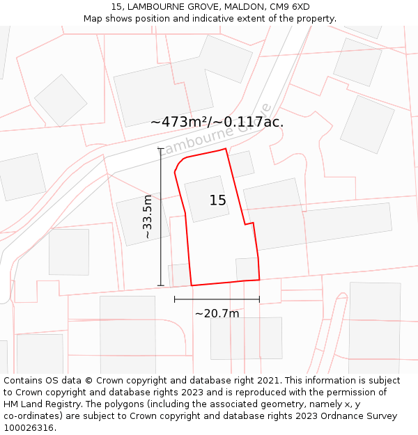 15, LAMBOURNE GROVE, MALDON, CM9 6XD: Plot and title map