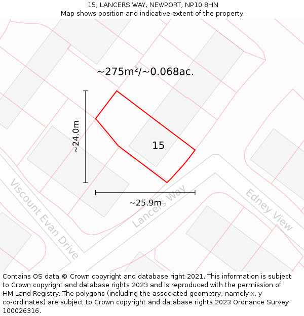 15, LANCERS WAY, NEWPORT, NP10 8HN: Plot and title map