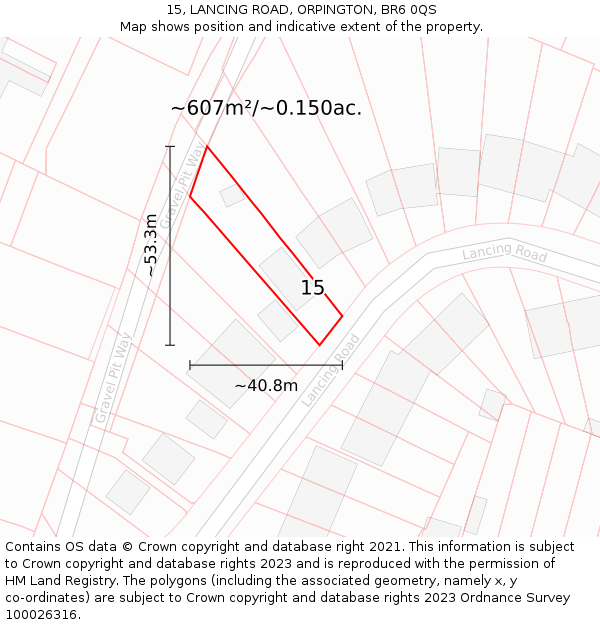 15, LANCING ROAD, ORPINGTON, BR6 0QS: Plot and title map