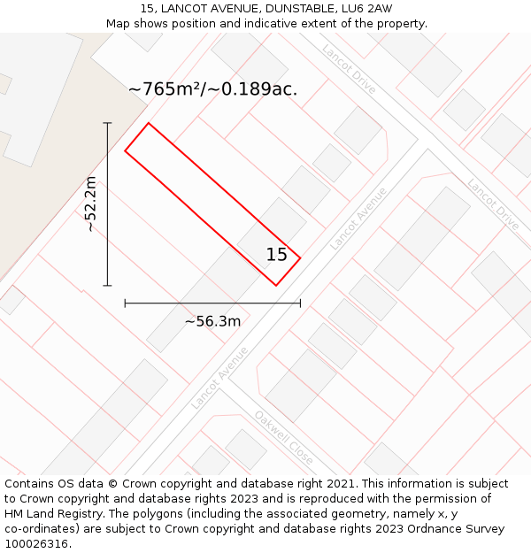 15, LANCOT AVENUE, DUNSTABLE, LU6 2AW: Plot and title map