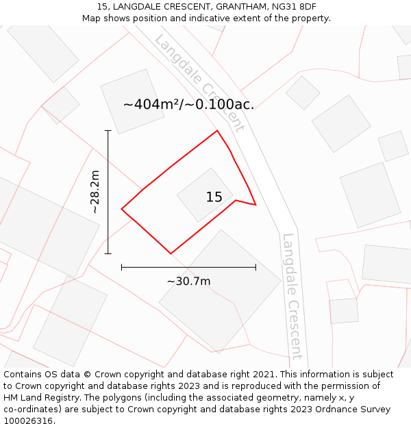 15, LANGDALE CRESCENT, GRANTHAM, NG31 8DF: Plot and title map
