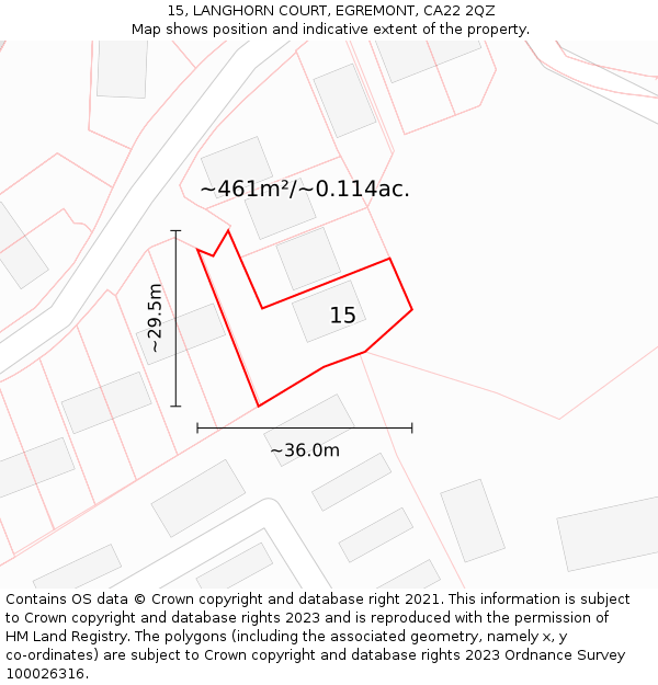 15, LANGHORN COURT, EGREMONT, CA22 2QZ: Plot and title map