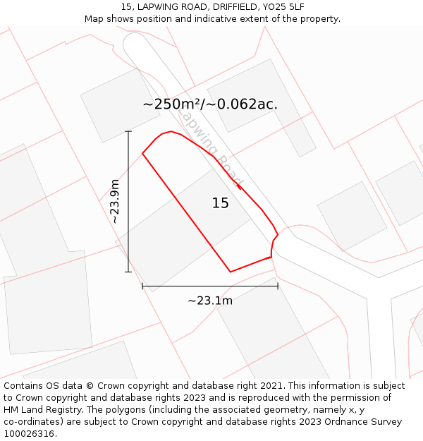 15, LAPWING ROAD, DRIFFIELD, YO25 5LF: Plot and title map