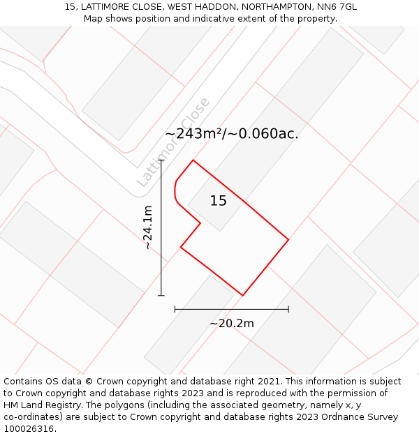 15, LATTIMORE CLOSE, WEST HADDON, NORTHAMPTON, NN6 7GL: Plot and title map