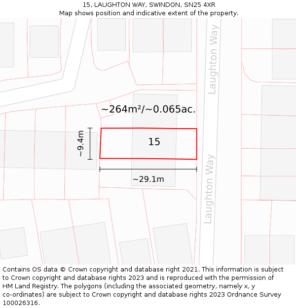15, LAUGHTON WAY, SWINDON, SN25 4XR: Plot and title map