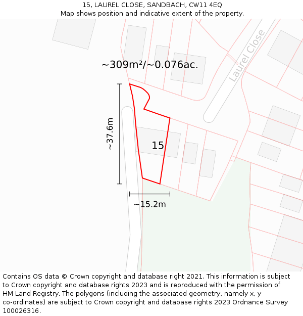 15, LAUREL CLOSE, SANDBACH, CW11 4EQ: Plot and title map