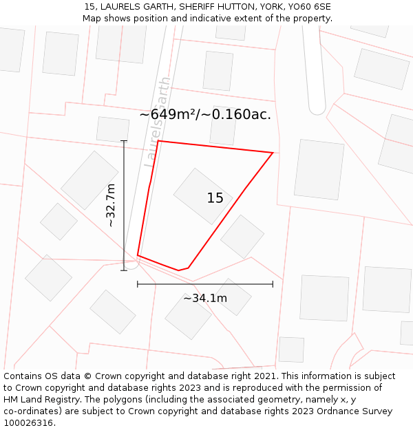 15, LAURELS GARTH, SHERIFF HUTTON, YORK, YO60 6SE: Plot and title map