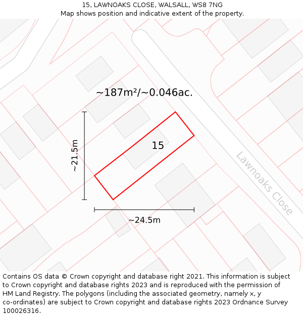 15, LAWNOAKS CLOSE, WALSALL, WS8 7NG: Plot and title map