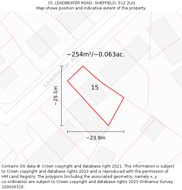 15, LEADBEATER ROAD, SHEFFIELD, S12 2UG: Plot and title map