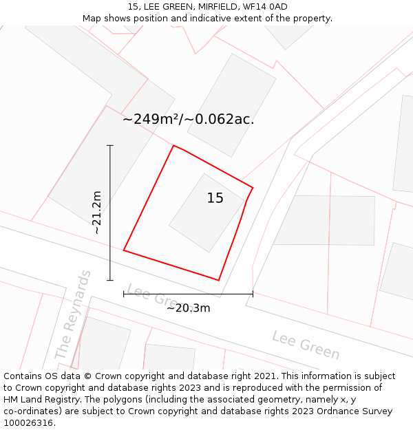 15, LEE GREEN, MIRFIELD, WF14 0AD: Plot and title map