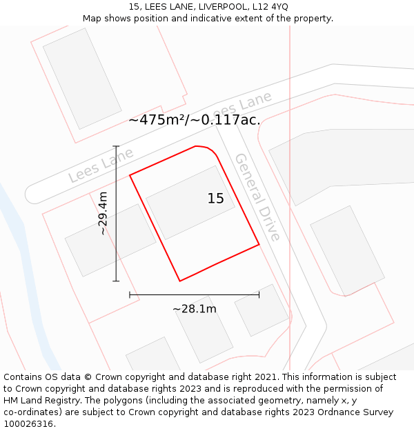 15, LEES LANE, LIVERPOOL, L12 4YQ: Plot and title map