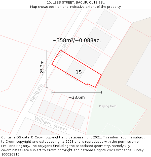 15, LEES STREET, BACUP, OL13 9SU: Plot and title map