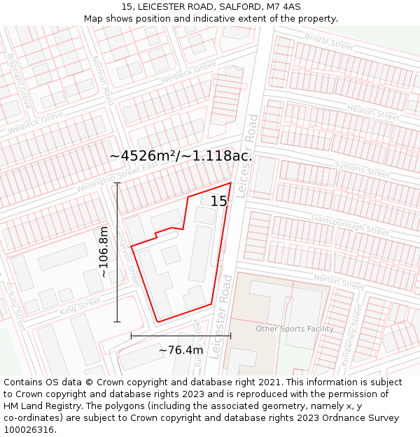 15, LEICESTER ROAD, SALFORD, M7 4AS: Plot and title map