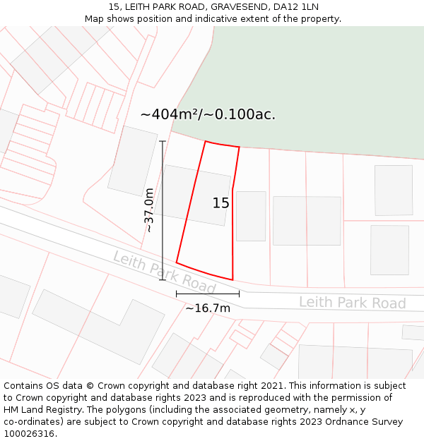 15, LEITH PARK ROAD, GRAVESEND, DA12 1LN: Plot and title map