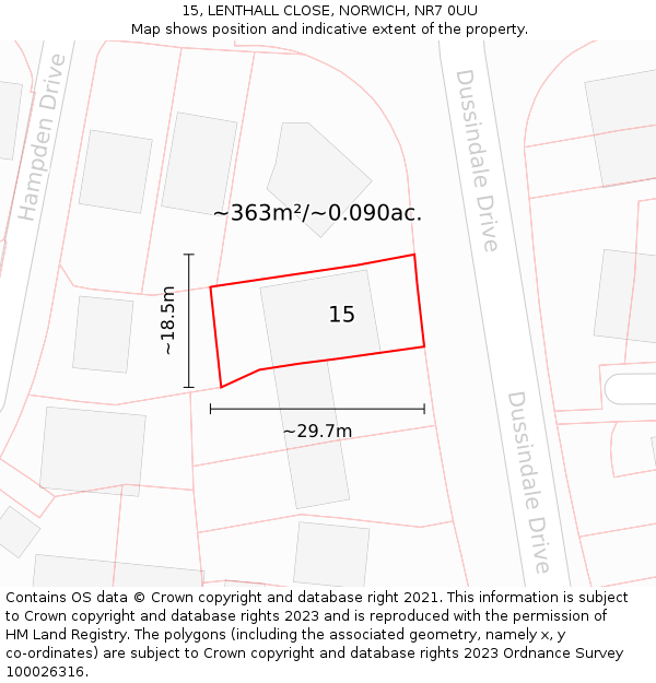 15, LENTHALL CLOSE, NORWICH, NR7 0UU: Plot and title map