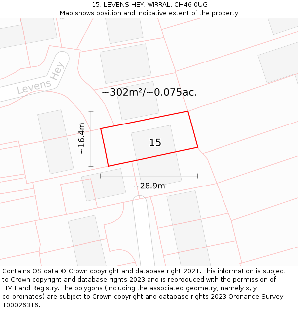 15, LEVENS HEY, WIRRAL, CH46 0UG: Plot and title map