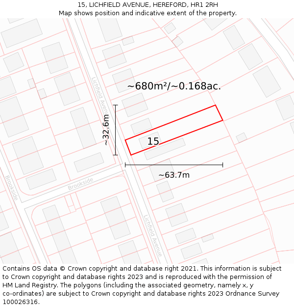 15, LICHFIELD AVENUE, HEREFORD, HR1 2RH: Plot and title map