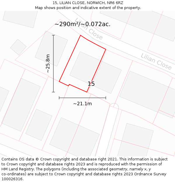 15, LILIAN CLOSE, NORWICH, NR6 6RZ: Plot and title map