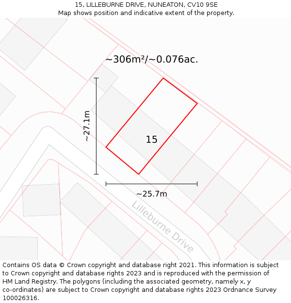 15, LILLEBURNE DRIVE, NUNEATON, CV10 9SE: Plot and title map