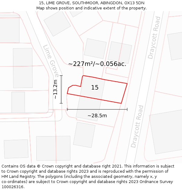 15, LIME GROVE, SOUTHMOOR, ABINGDON, OX13 5DN: Plot and title map