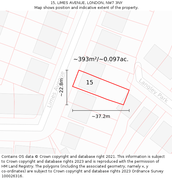 15, LIMES AVENUE, LONDON, NW7 3NY: Plot and title map