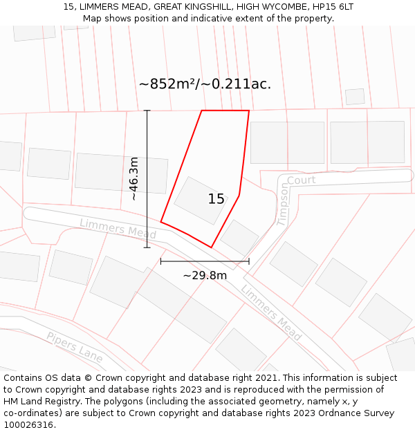 15, LIMMERS MEAD, GREAT KINGSHILL, HIGH WYCOMBE, HP15 6LT: Plot and title map