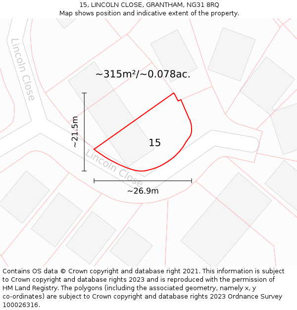 15, LINCOLN CLOSE, GRANTHAM, NG31 8RQ: Plot and title map