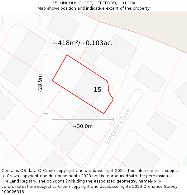 15, LINCOLN CLOSE, HEREFORD, HR1 1RX: Plot and title map