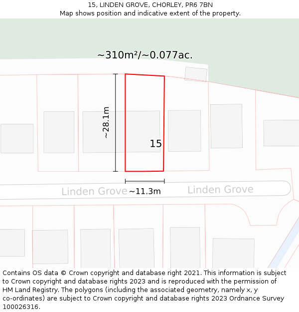 15, LINDEN GROVE, CHORLEY, PR6 7BN: Plot and title map