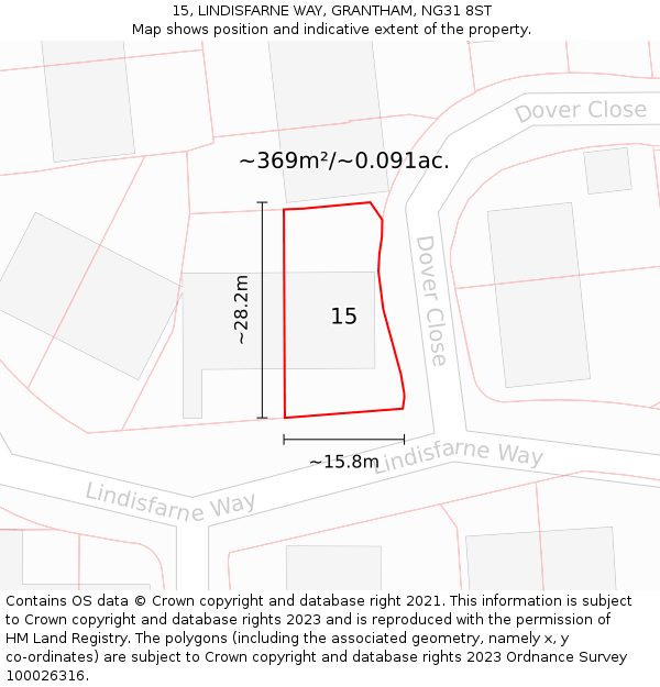 15, LINDISFARNE WAY, GRANTHAM, NG31 8ST: Plot and title map