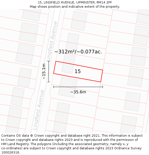 15, LINGFIELD AVENUE, UPMINSTER, RM14 2PF: Plot and title map