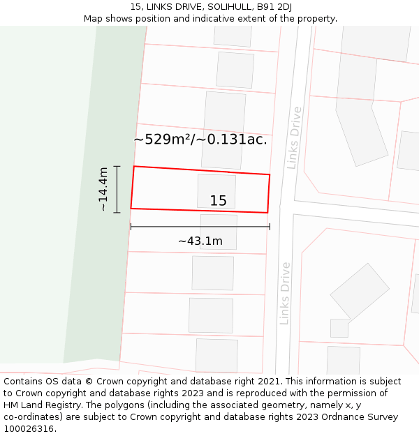 15, LINKS DRIVE, SOLIHULL, B91 2DJ: Plot and title map