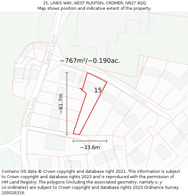 15, LINKS WAY, WEST RUNTON, CROMER, NR27 9QQ: Plot and title map