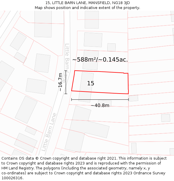 15, LITTLE BARN LANE, MANSFIELD, NG18 3JD: Plot and title map