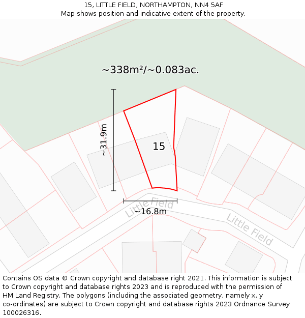 15, LITTLE FIELD, NORTHAMPTON, NN4 5AF: Plot and title map
