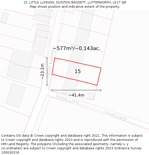 15, LITTLE LUNNON, DUNTON BASSETT, LUTTERWORTH, LE17 5JR: Plot and title map