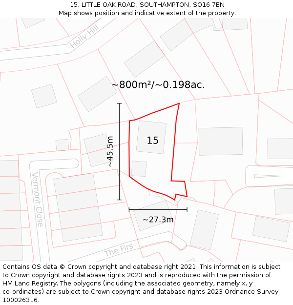 15, LITTLE OAK ROAD, SOUTHAMPTON, SO16 7EN: Plot and title map