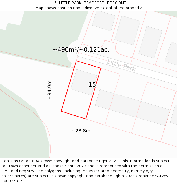 15, LITTLE PARK, BRADFORD, BD10 0NT: Plot and title map