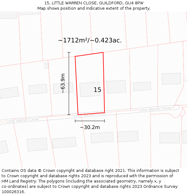 15, LITTLE WARREN CLOSE, GUILDFORD, GU4 8PW: Plot and title map