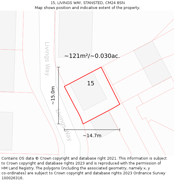 15, LIVINGS WAY, STANSTED, CM24 8SN: Plot and title map