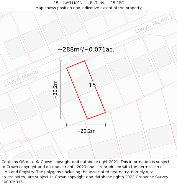 15, LLWYN MENLLI, RUTHIN, LL15 1RG: Plot and title map