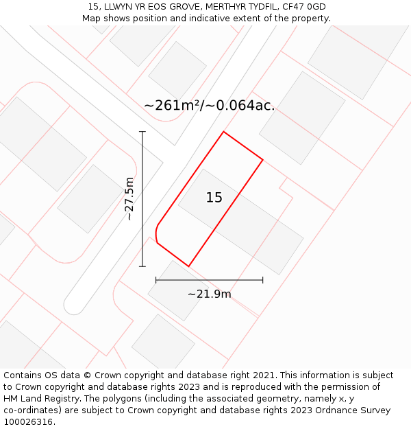 15, LLWYN YR EOS GROVE, MERTHYR TYDFIL, CF47 0GD: Plot and title map