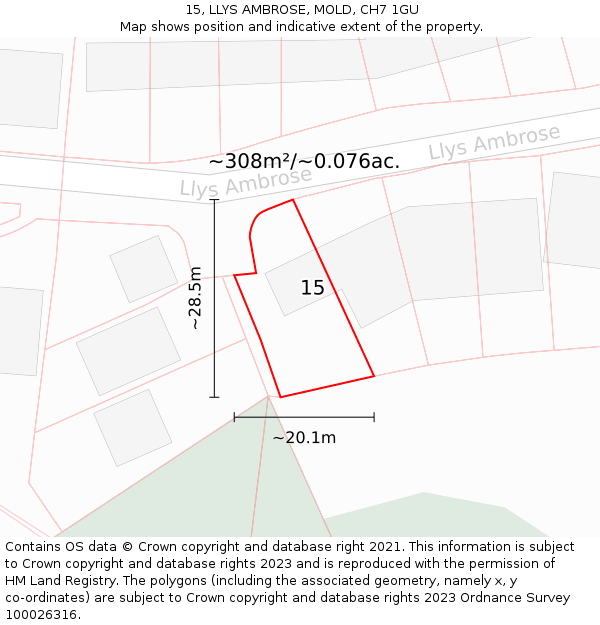 15, LLYS AMBROSE, MOLD, CH7 1GU: Plot and title map